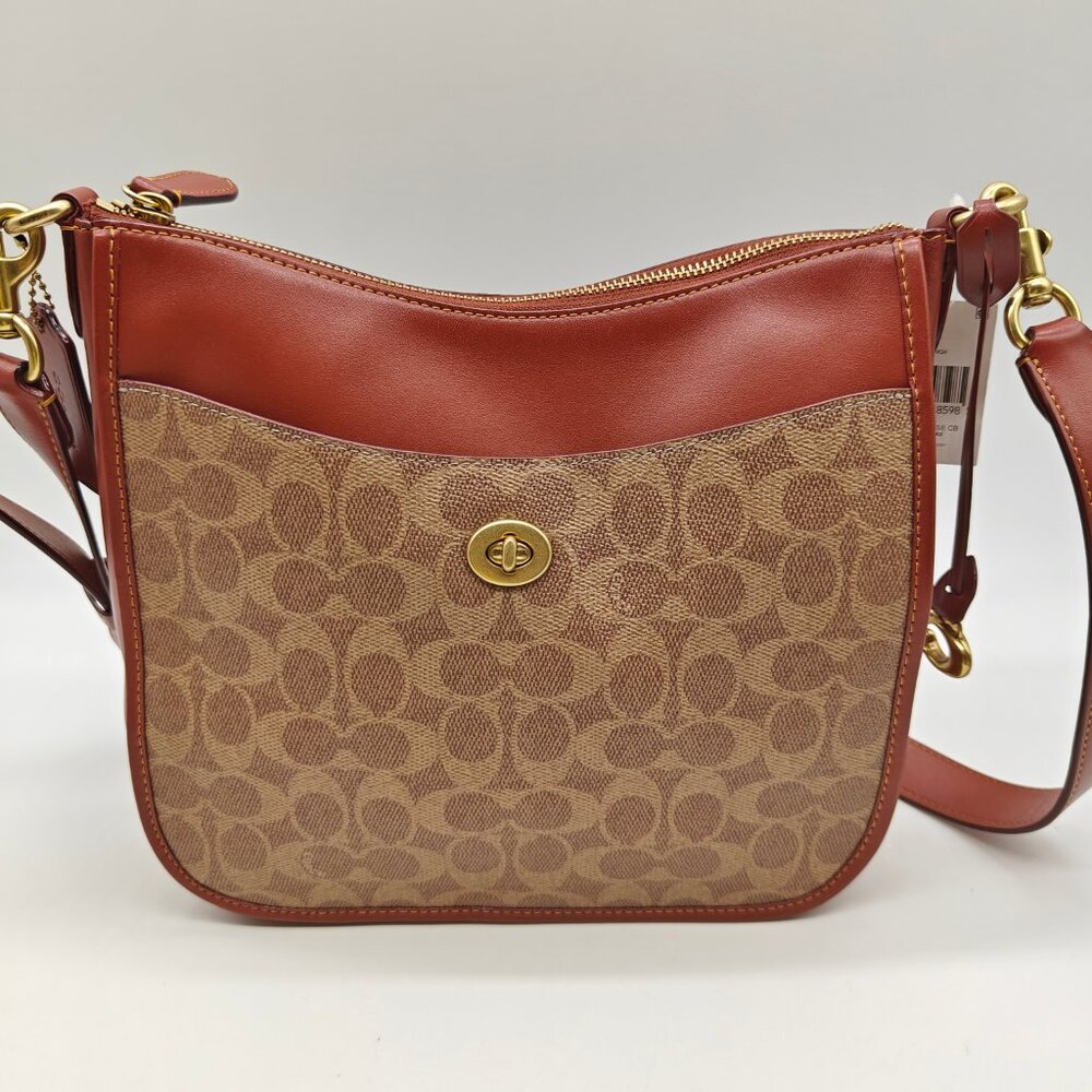 COACH Chaise logo coated canvas women's large crossbody bag purse - Rust/Brown - Picture 3 of 16